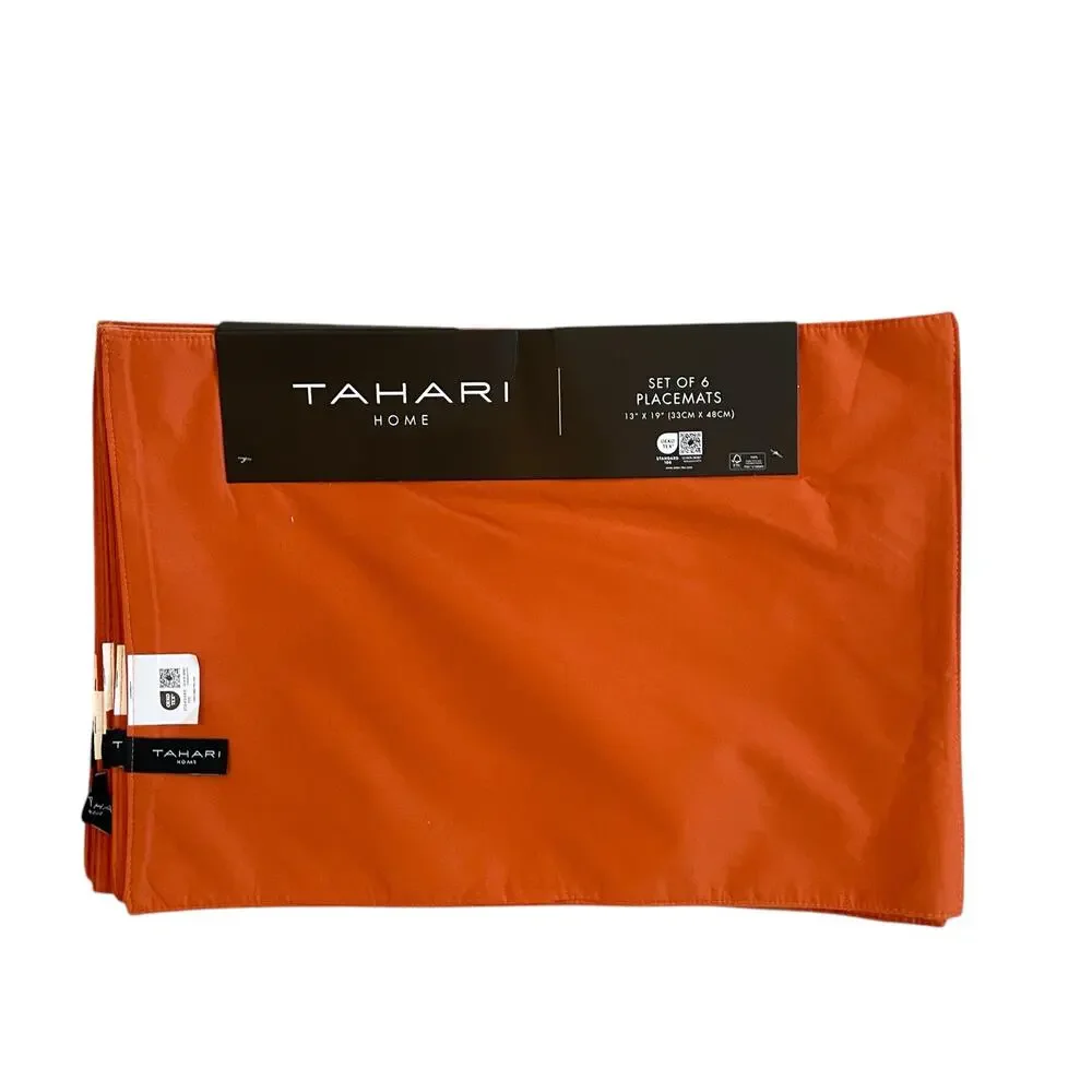 TAHARI Fall Velvet Velour Placemats 6pc 13x19 Orange Rust Autumn Decor New